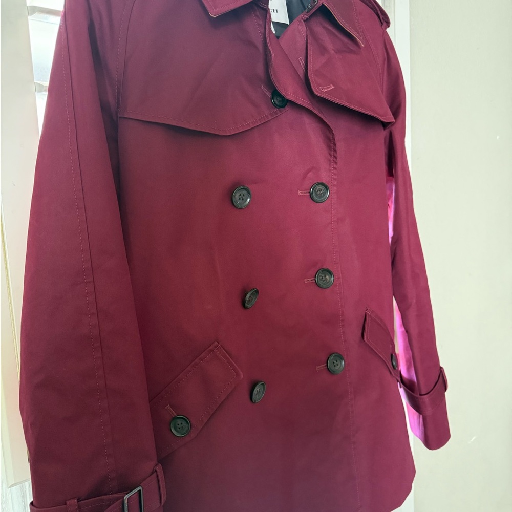 Coach Burgundy Wine Trench Coat Classic Tailored Design